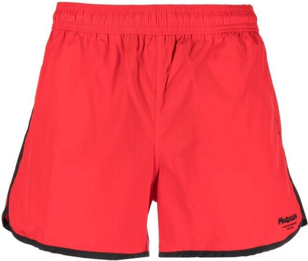 Alexander McQueen Zwembroek met logoprint Rood