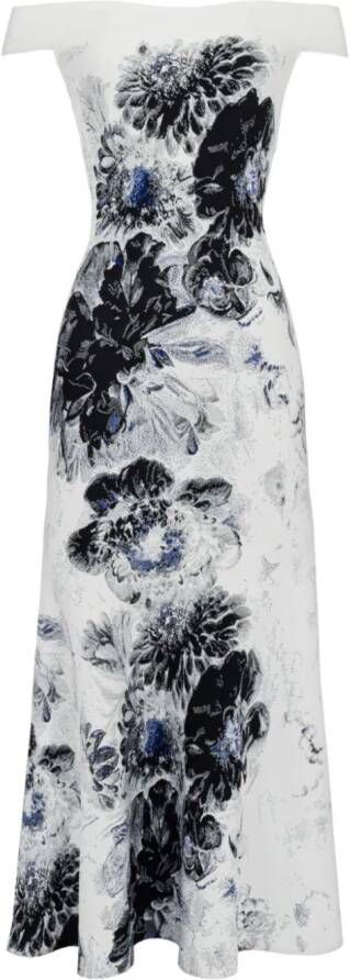 Alexander McQueen Midi-jurk met bloemen jacquard Wit