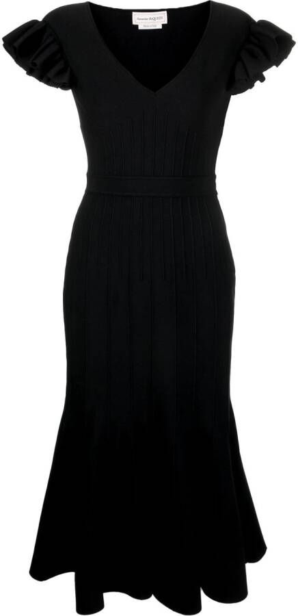 Alexander McQueen Midi-jurk met ruchemouwen Zwart