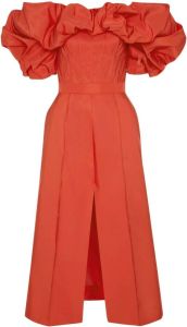 Alexander McQueen Off-shoulder midi-jurk met ruche details Oranje