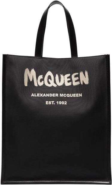 Alexander McQueen Shopper met geborsteld logo Zwart