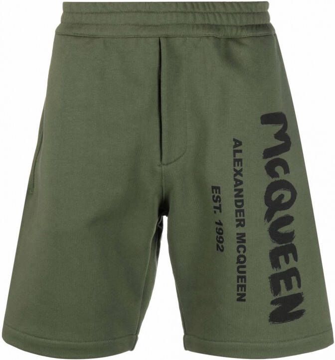 Alexander McQueen Shorts met logoprint Groen