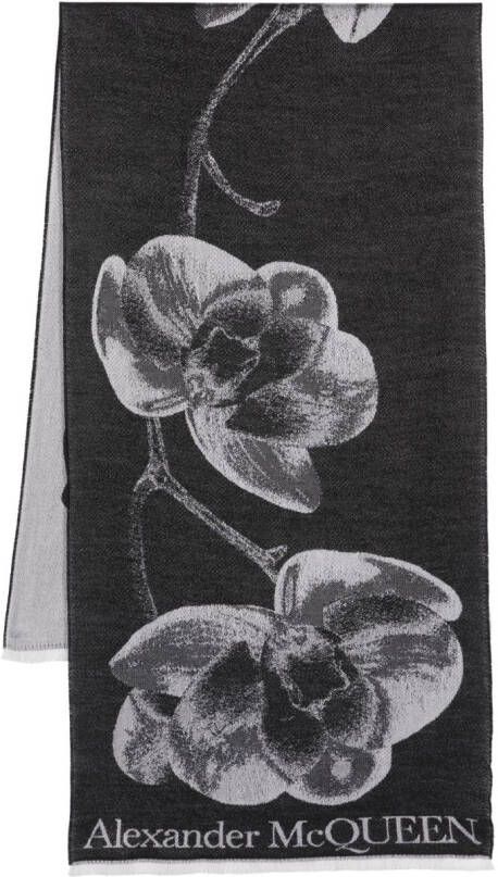 Alexander McQueen Sjaal met bloemenprint Zwart
