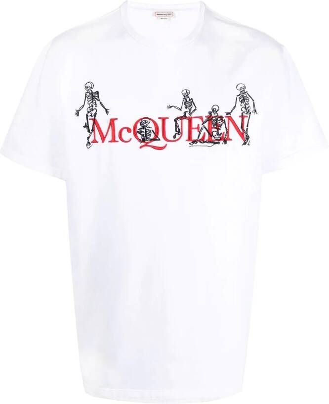 Alexander McQueen T-shirt met geborduurd skelet Wit