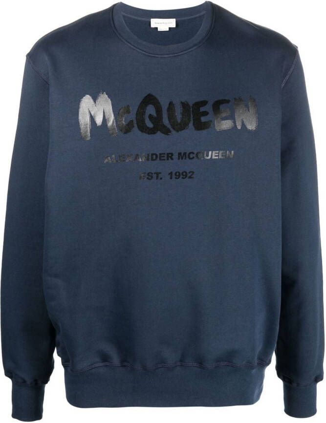 Alexander McQueen T-shirt met graffitiprint Blauw