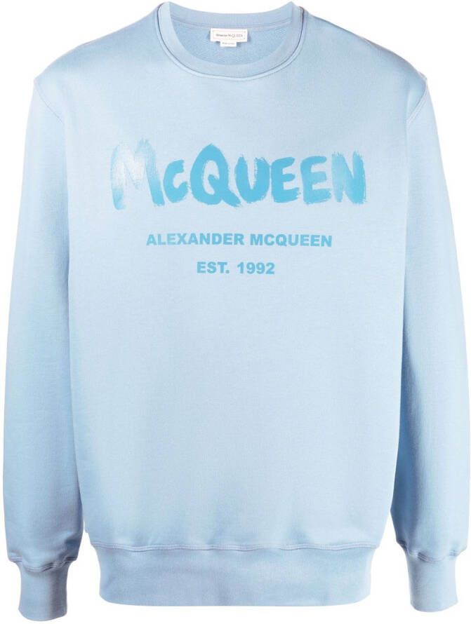 Alexander McQueen T-shirt met graffitiprint Blauw
