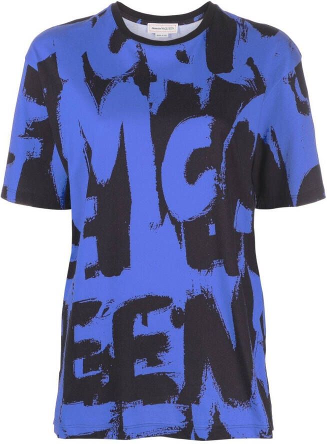 Alexander McQueen T-shirt met grafische print Blauw