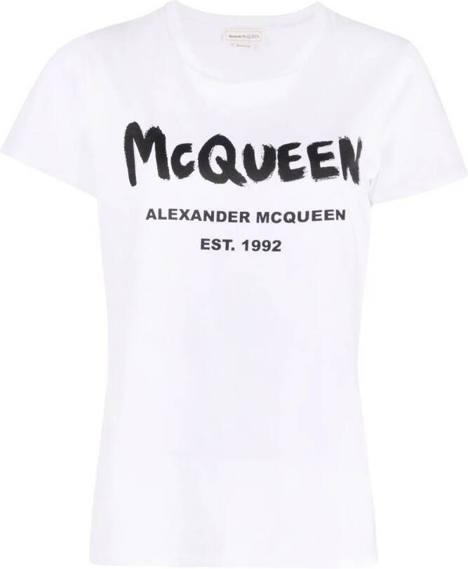 Alexander McQueen T shirt met logoprint dames katoen 36 Wit