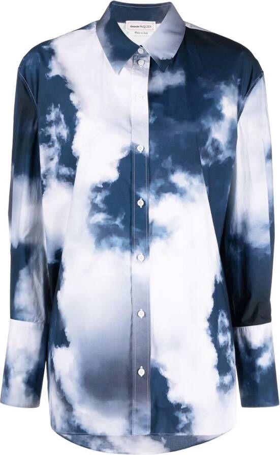 Alexander McQueen T-shirt met wolkenprint Blauw