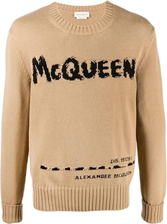 Alexander McQueen Trui met intarsia logo Bruin
