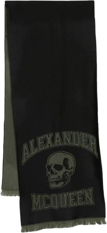 Alexander McQueen Wollen sjaal met logo-jacquard Zwart