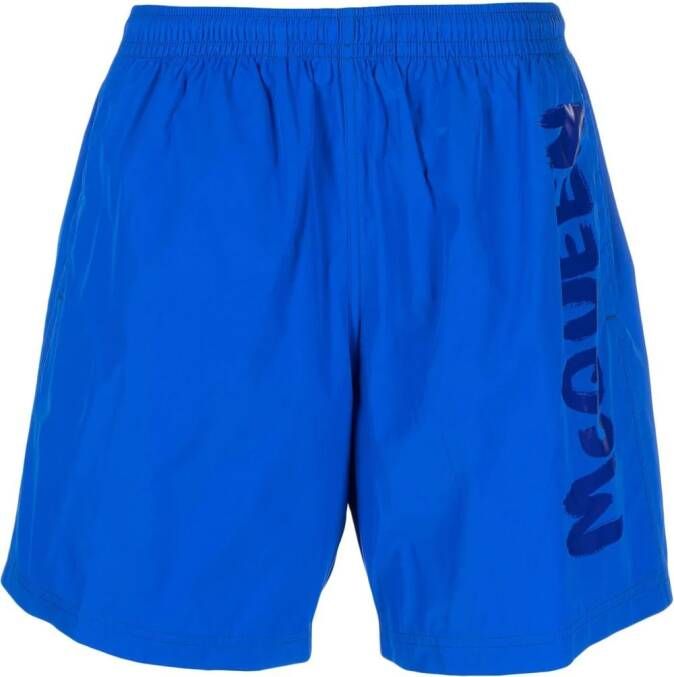 Alexander McQueen Zwembroek met logoprint Blauw