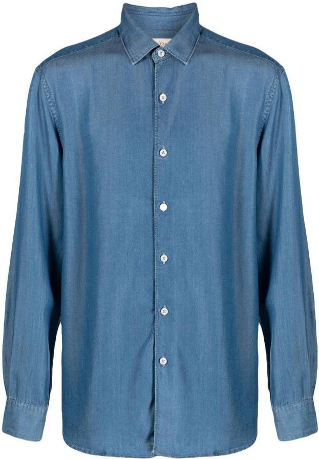 Altea Overhemd met denim-effect Blauw