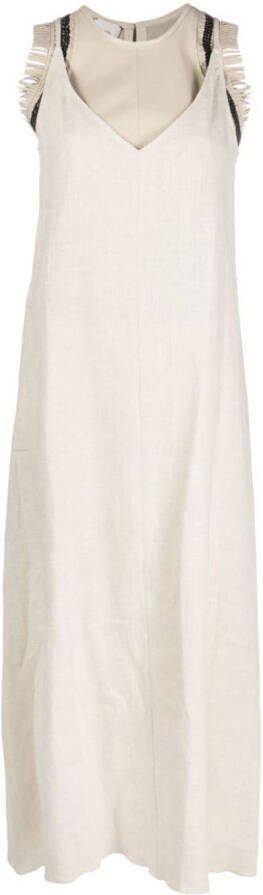 Alysi Maxi-jurk met leren top Beige
