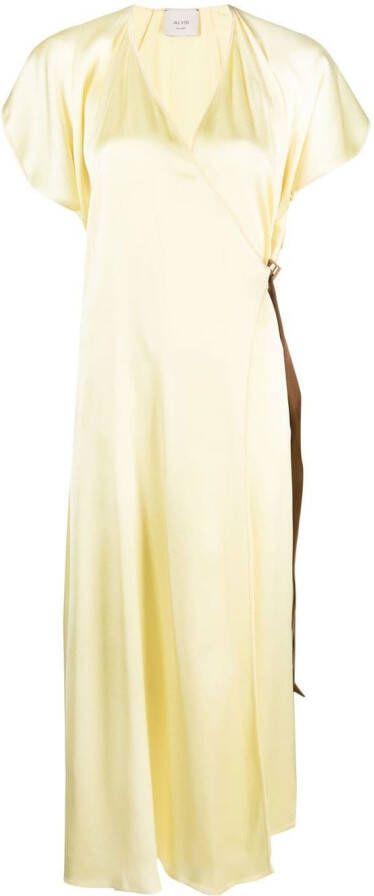 Alysi Midi jurk met satijnen afwerking Geel