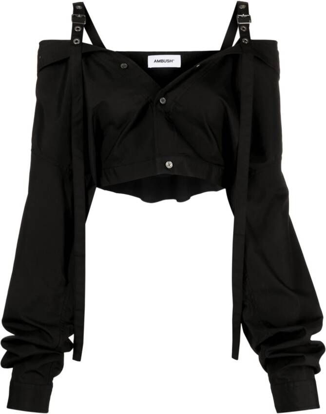 Ambush Zwarte Overhemd met Asymmetrische Zoom en Knopen Black Dames