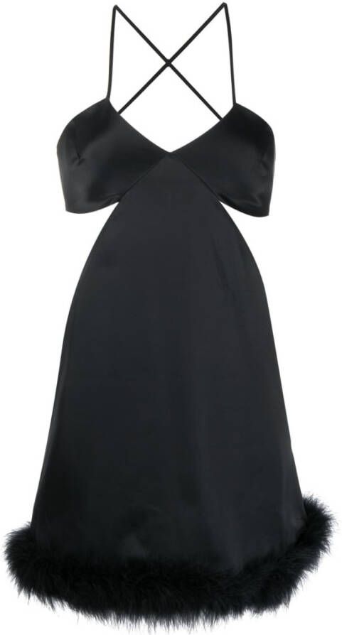 Amen Mini-jurk met veren afwerking Zwart
