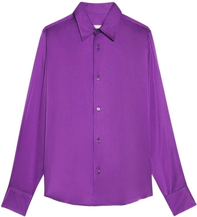 Ami Paris Satijnen Overhemd met Klassieke Kraag Purple Dames