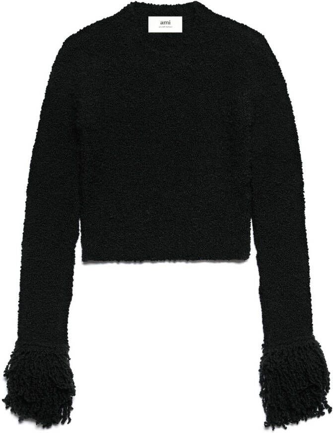 AMI Paris Cropped trui met franje Zwart
