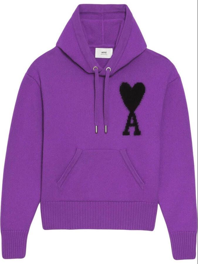 AMI Paris Hoodie met intarsia logo Paars