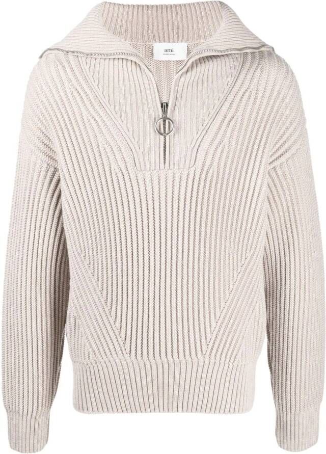 AMI Paris Ribgebreide sweater Beige