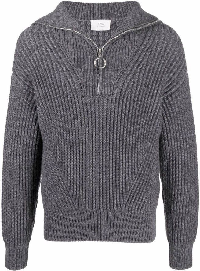 AMI Paris Ribgebreide sweater Grijs