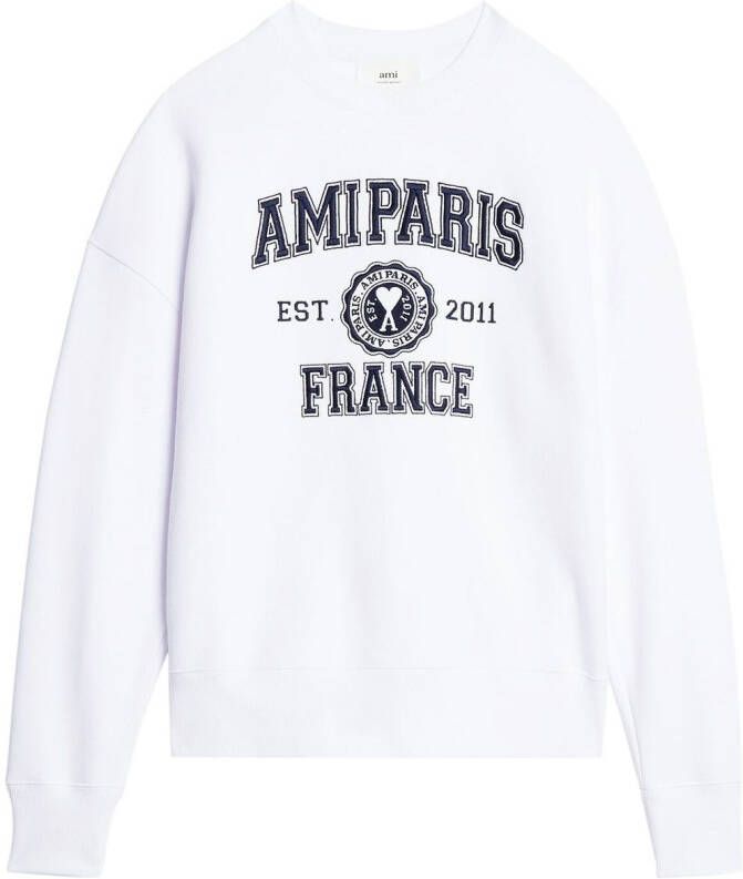 Ami Paris Wit Crewneck Sweatshirt met Logo Print White