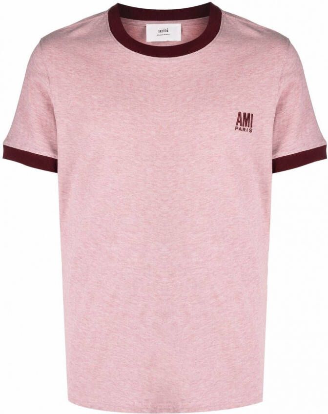 AMI Paris T-shirt met geborduurd logo Roze
