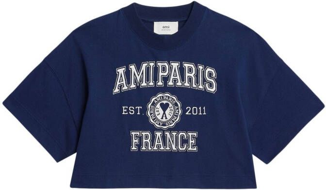 AMI Paris T-shirt met logoprint Blauw