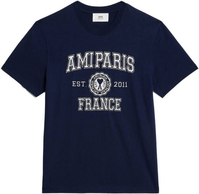 Ami Paris Blauw T-shirt met korte mouwen en borduurwerk Blue Heren