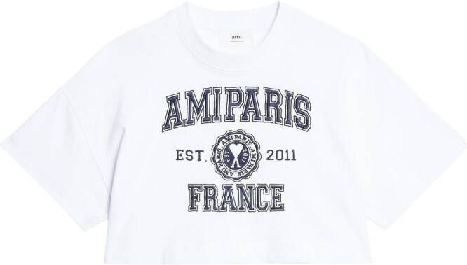 AMI Paris Cropped T-shirt met logoprint Wit