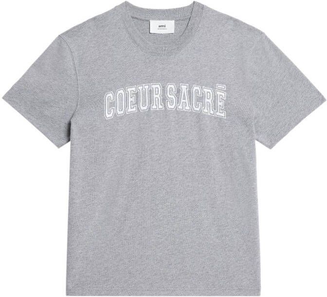 Ami Paris Geborduurd Logo T-Shirt met 'Coeur Sacré' Borduursel Gray Heren