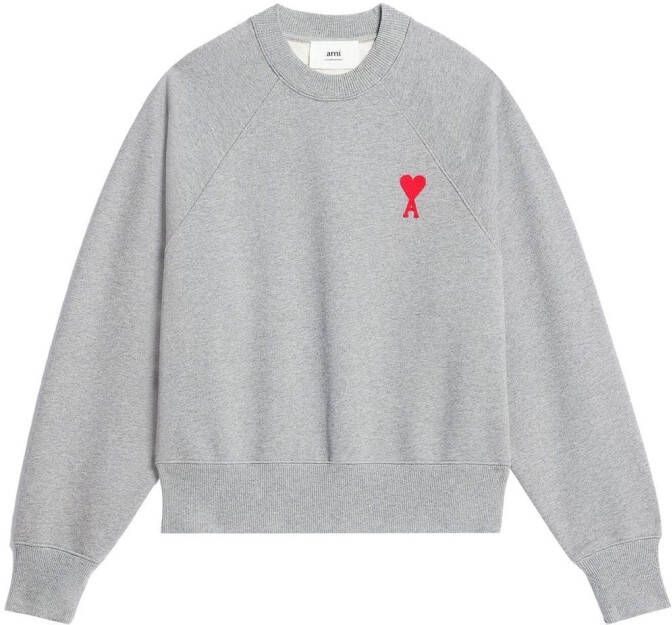 Ami Paris Organisch Katoenen Sweatshirt met Geborduurd Rood Hart Logo Gray Heren