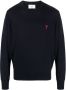 Ami Paris Tijdloze Elegante Donkerblauwe Wollen Trui Blue Heren - Thumbnail 1