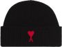 Ami Paris Zwarte vilten wollen ribgebreide beanie Black Unisex - Thumbnail 1