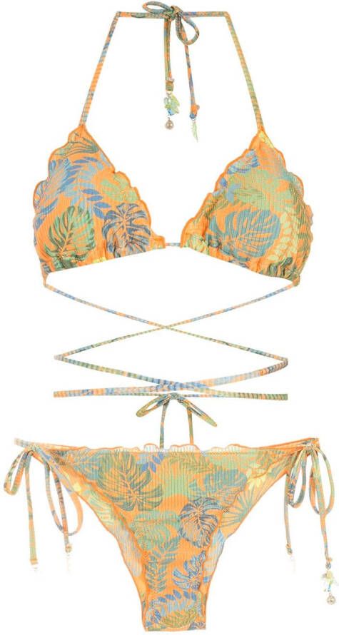 Amir Slama Bikini met palmbladprint Oranje