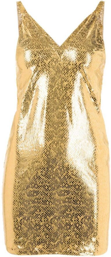 Amir Slama Mini-jurk met slangenleer-effect Goud