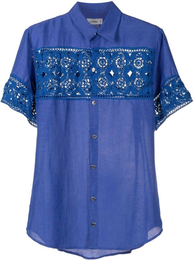 Amir Slama Overhemd met gehaakt vlak Blauw