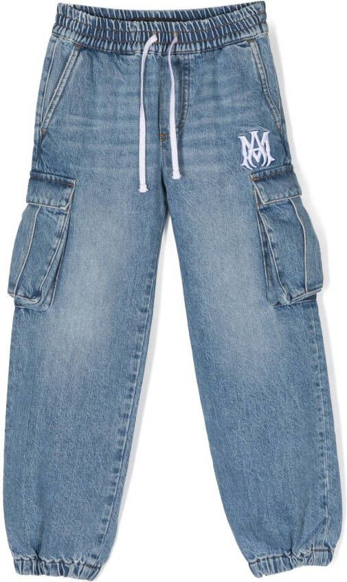 AMIRI KIDS Jeans met geborduurd logo Blauw