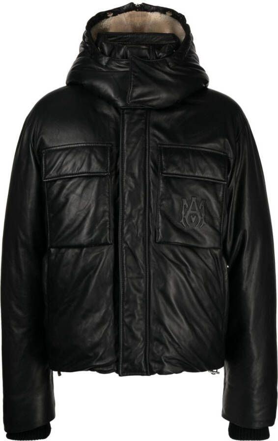 AMIRI Leren donsjack Zwart