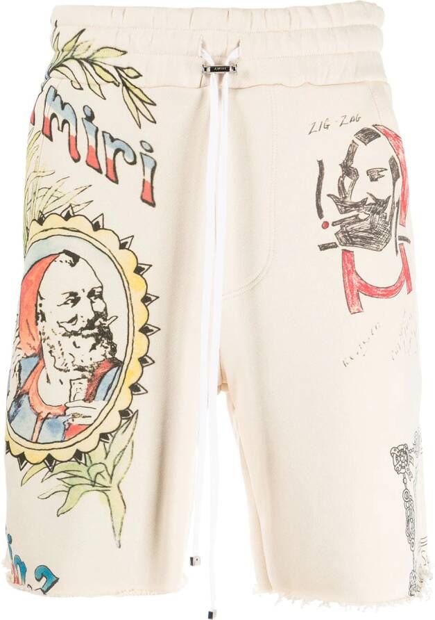AMIRI Zwembroek met zigzagprint Beige