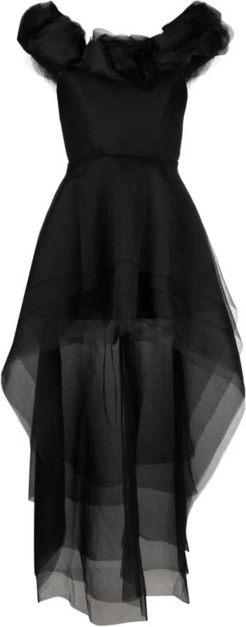 Ana Radu floral-appliqué organza layered dress Zwart