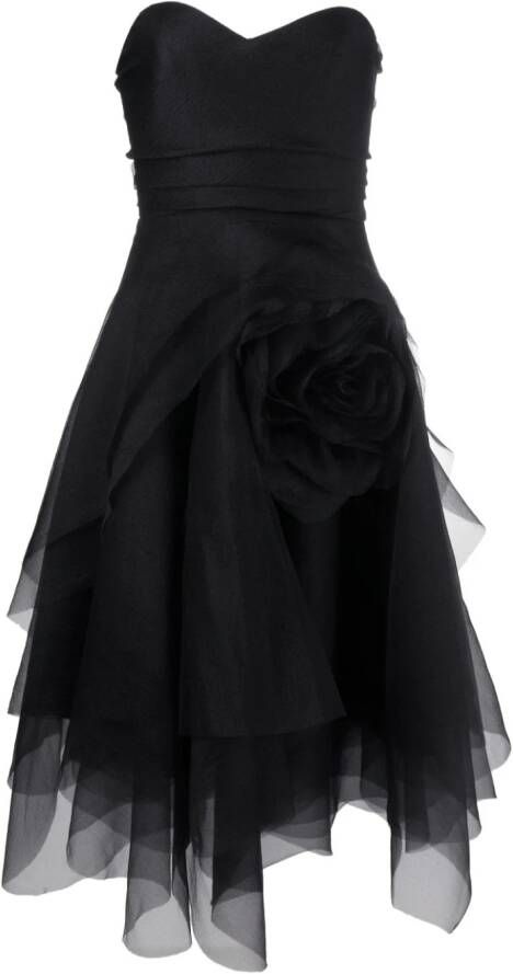 Ana Radu floral-appliqué organza midi dress Zwart