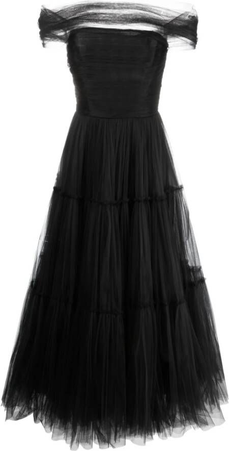 Ana Radu off-shoulder fluted maxi dress Zwart