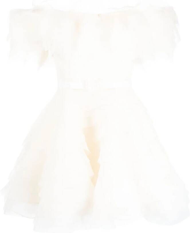 Ana Radu off-shoulder organza minidress Wit