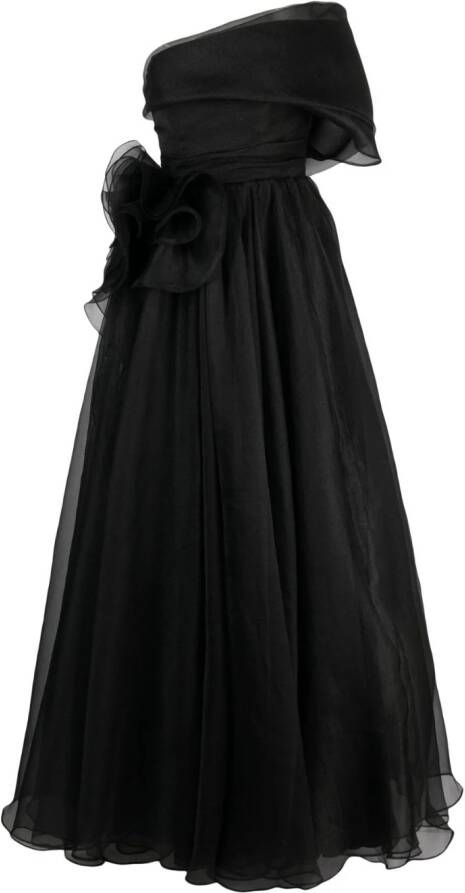 Ana Radu one-shoulder draped maxi dress Zwart