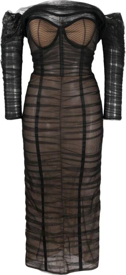 Ana Radu strapless ruched midi dress Zwart