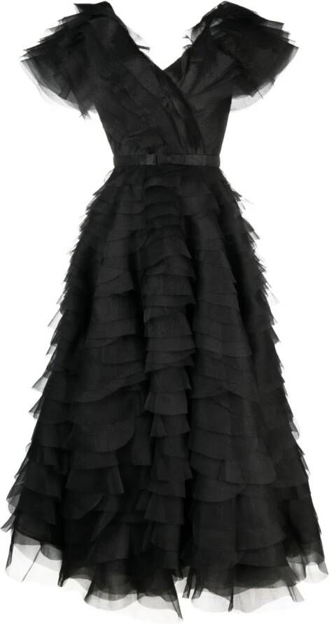 Ana Radu tie-up ruffled maxi dress Zwart