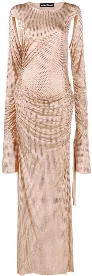 ANDREĀDAMO Maxi-jurk verfraaid met strass Beige