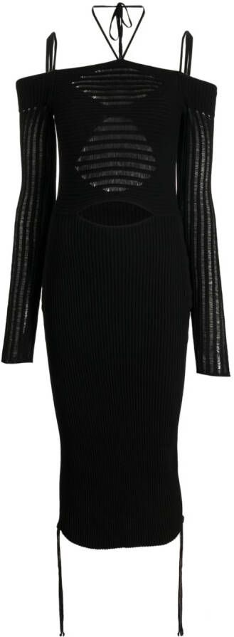 ANDREĀDAMO Midi-jurk met open schouders Zwart
